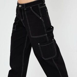 Black Carpenter Cargo Pants W/ White Stitching - 3